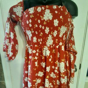 Red floral off shoulder dress